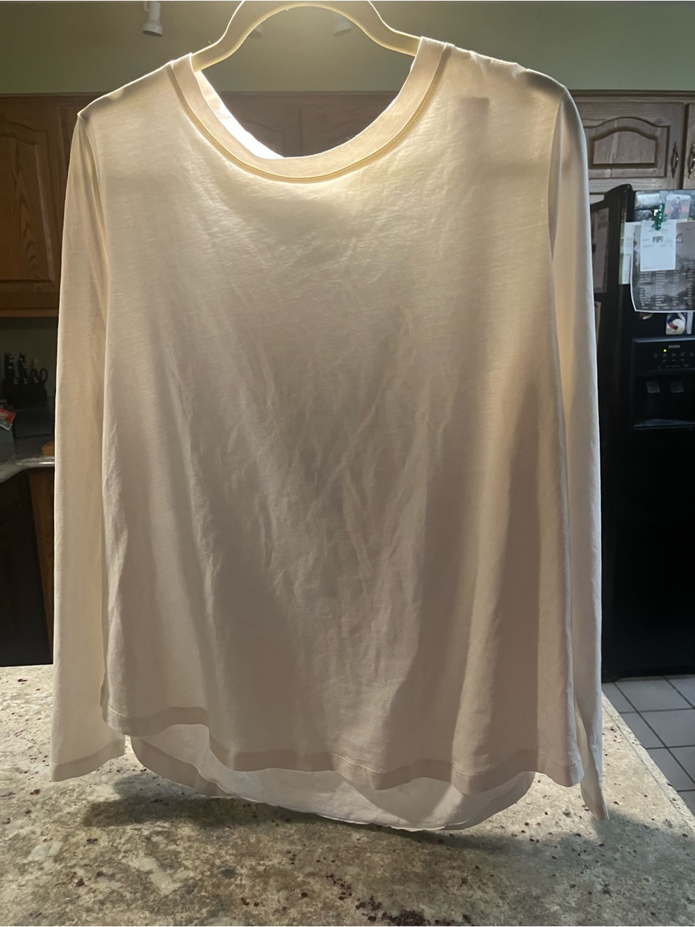 LOFT XXL Cream Long-Sleeve Lightweight Crewneck Top